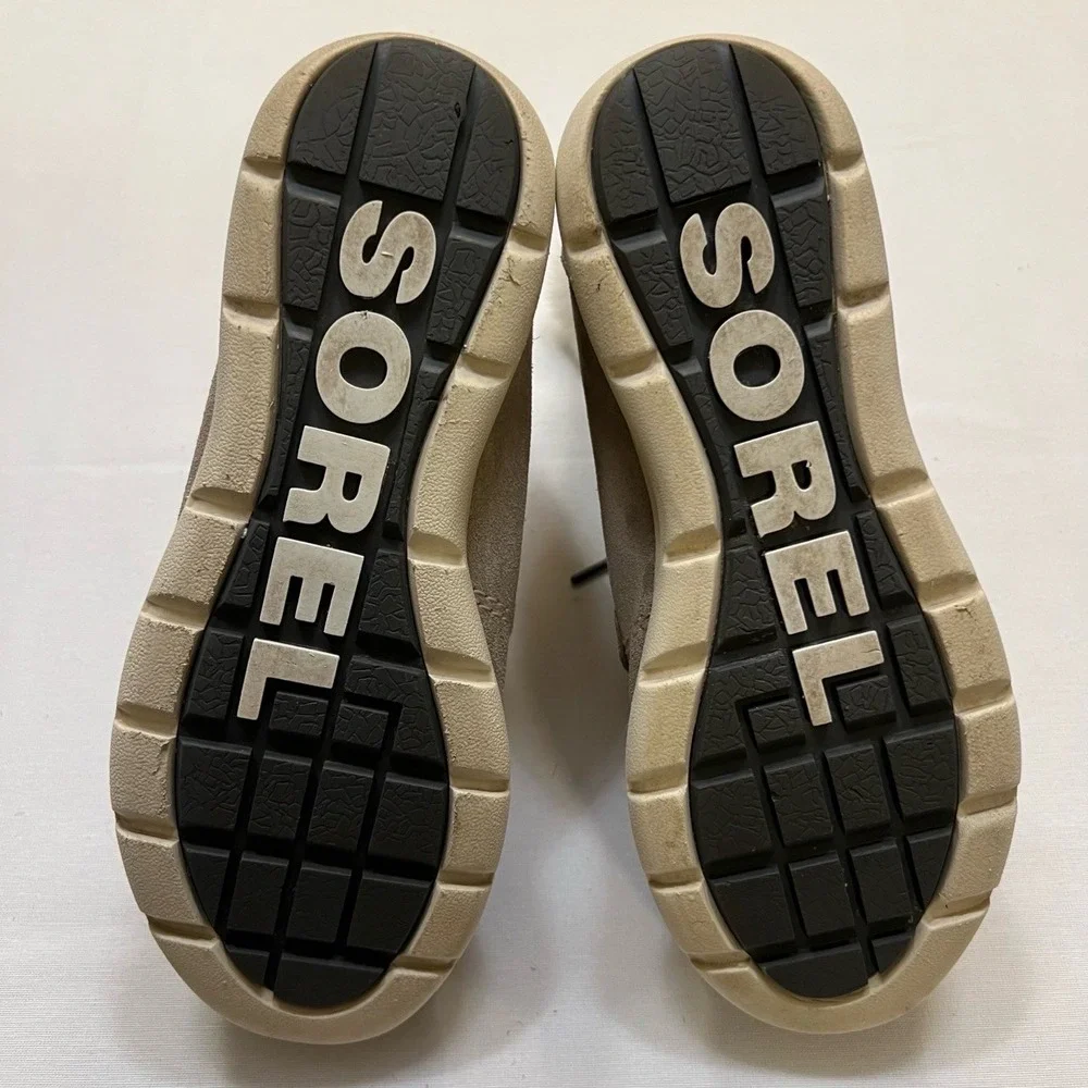 Sorel Explorer Boots Gray Suede w/ White Faux‎ Fur Size 7.5